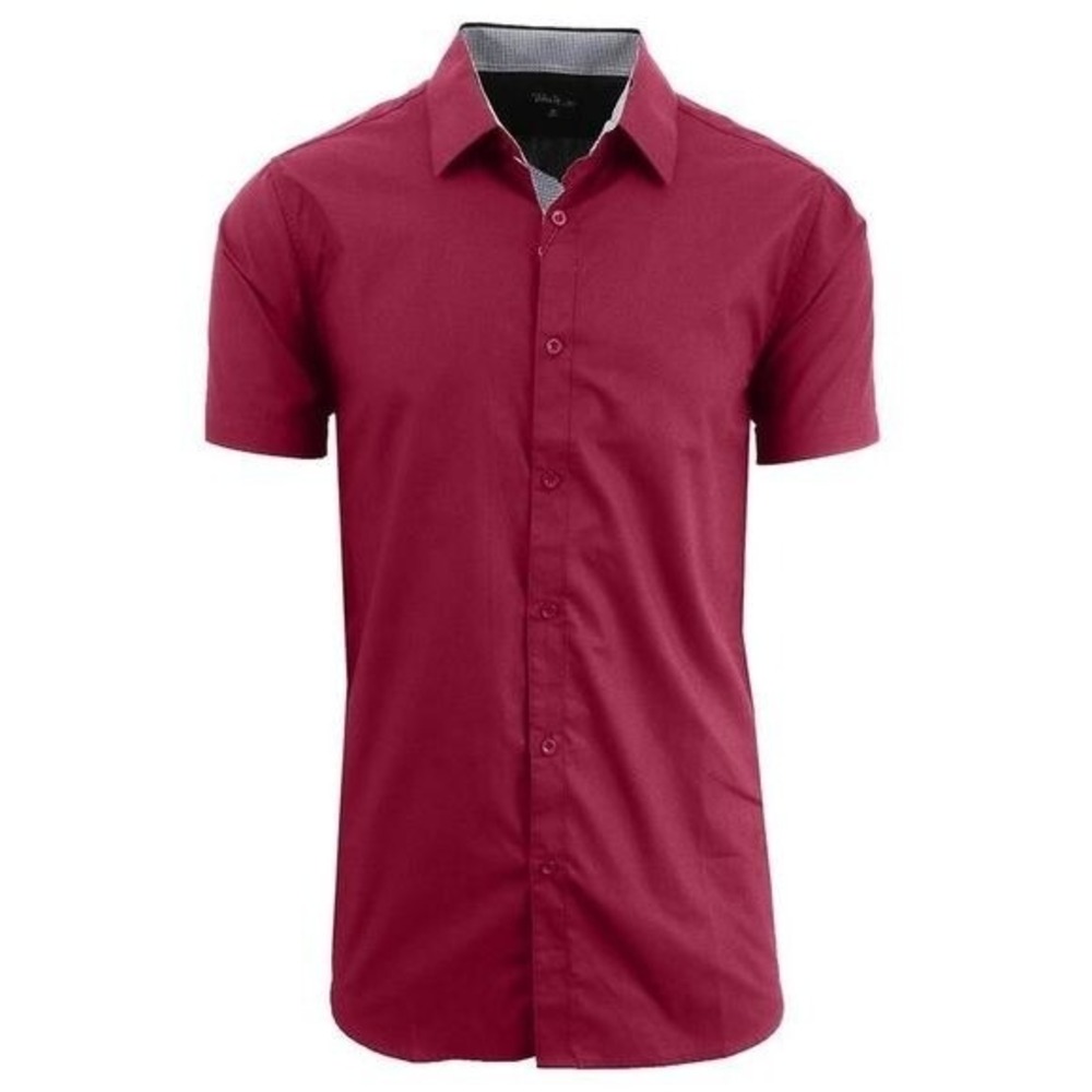 Galaxy By Harvic Mens Slim-Fit Short Sleeve Button Up, Burgundy, NWT, Size M